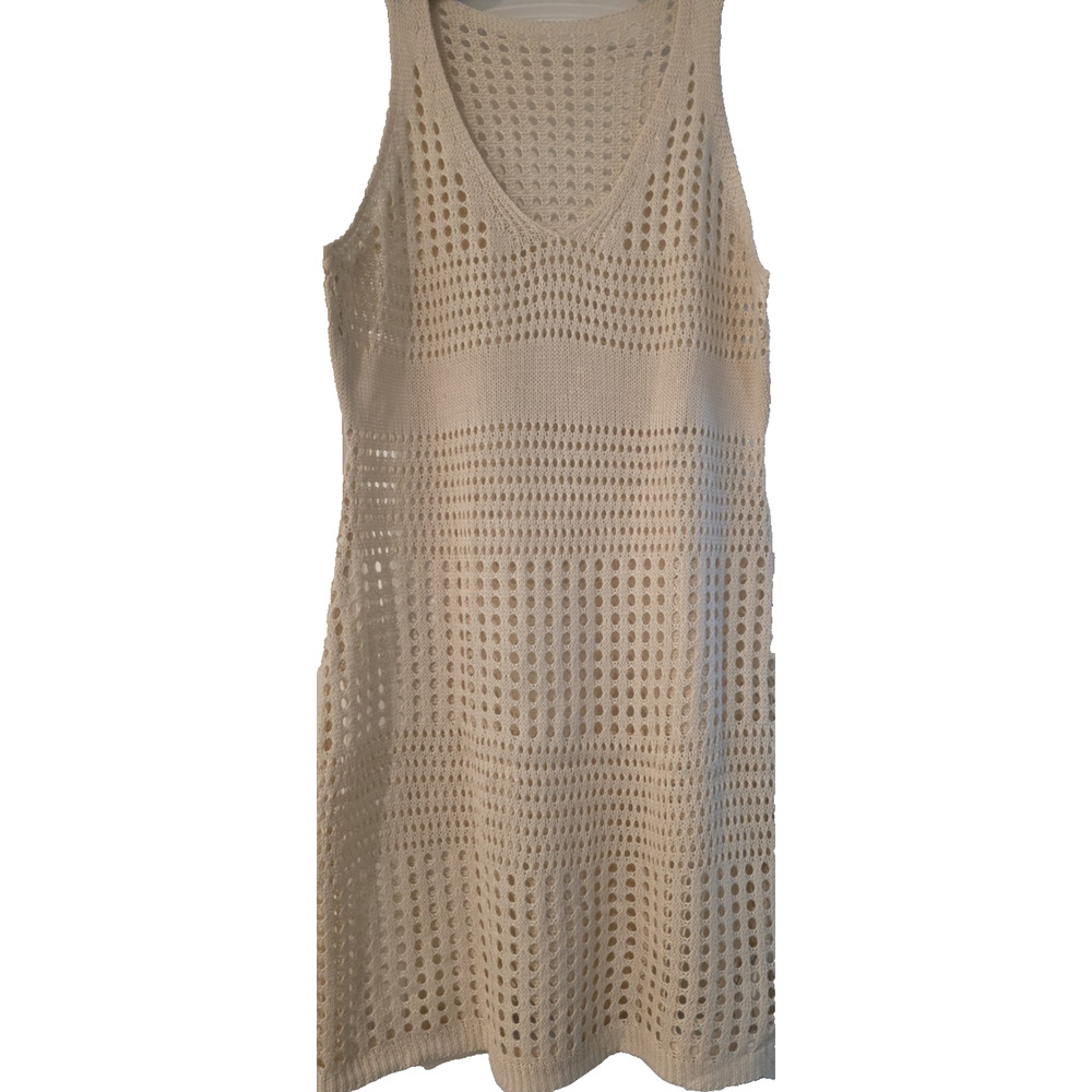 NWT Size M Cupshe Open Knit Sleeveless Swimsuit Cover Up Dress Ivory - Picture 4 of 8